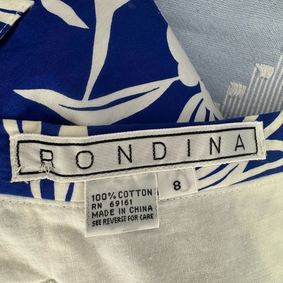 Rondina Blue and White A-Line Skirt With Same Pattern Blouse Resort Wear - Picture 9 of 16